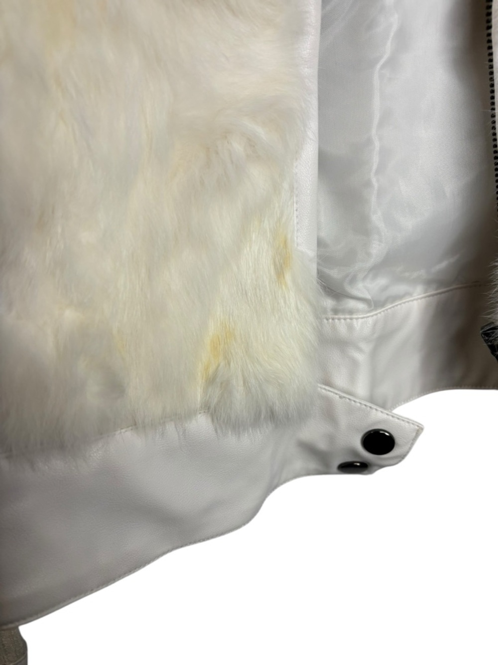 Y2K Jennyfer J Women's Moto Jacket Cream/White Rabbit Fur Leather Knit Jacket M - Picture 6 of 14